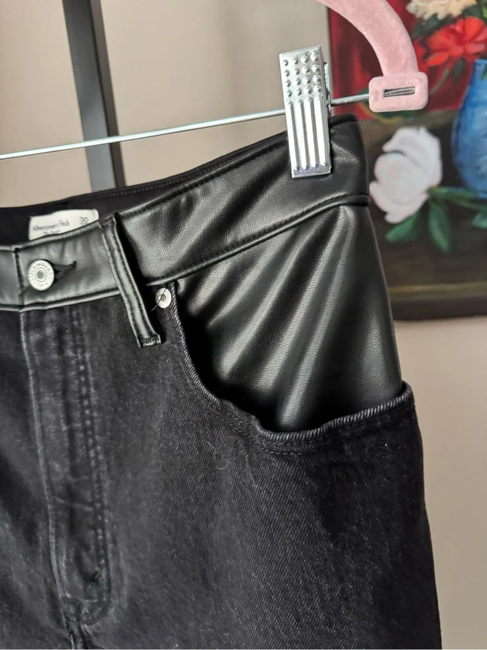 Abercrombie and fitch ultra high rise black Jeans with Faux Leather Trim - Picture 6 of 9